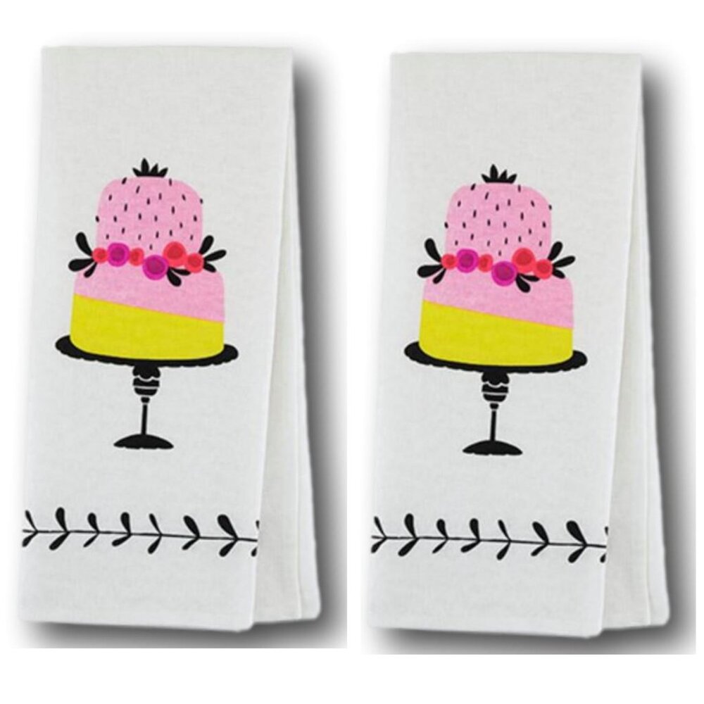 Set of 2 Piece of Cake Tea Kitchen Towels Pink Cake by True Fabrications